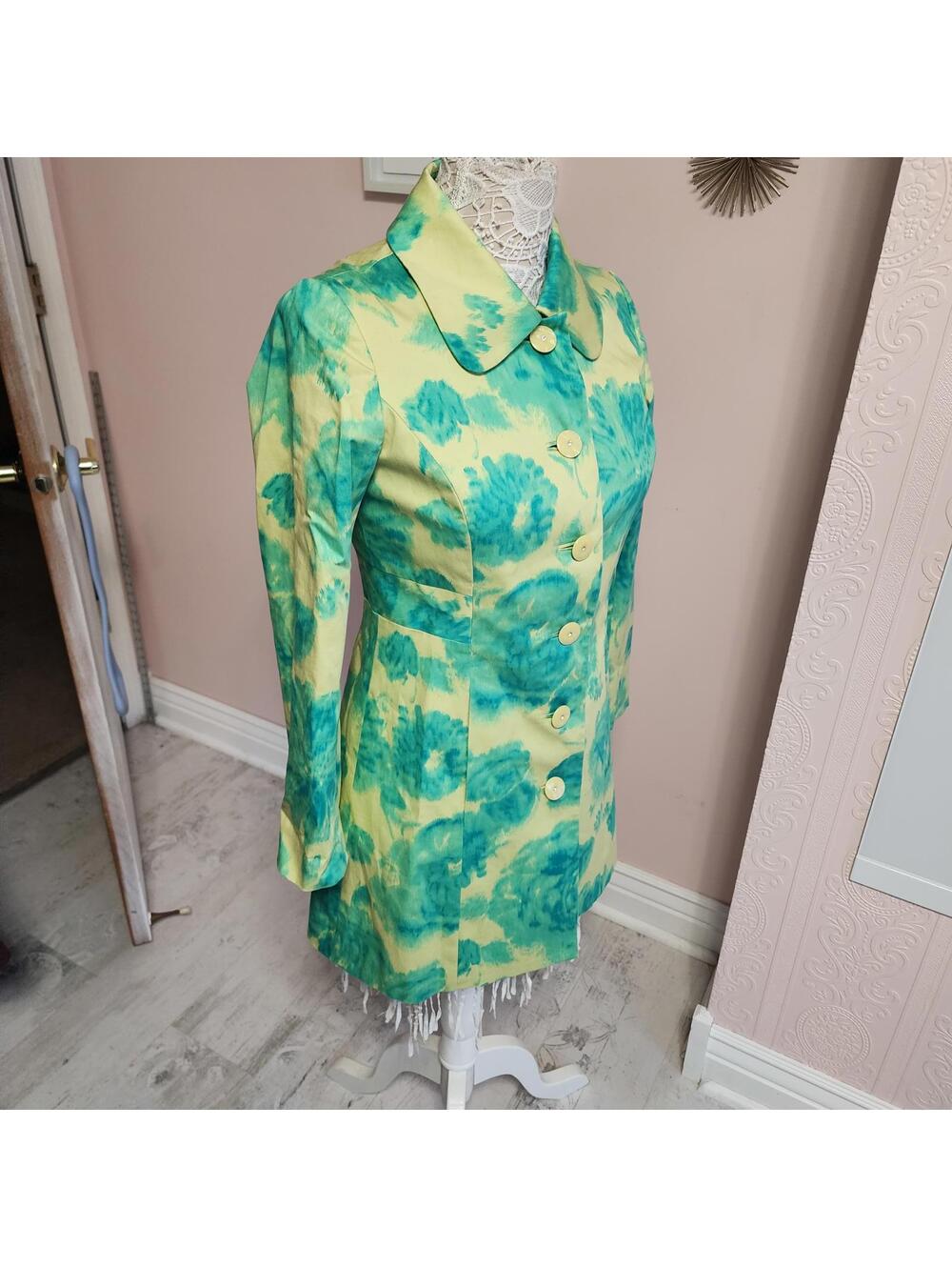 Elevenses Anthropologie yellow green floral lightweight long coat jacket 6